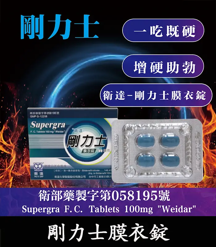 剛力士 100mg Supergra 強效助勃膜衣錠 4錠裝丨原廠正品